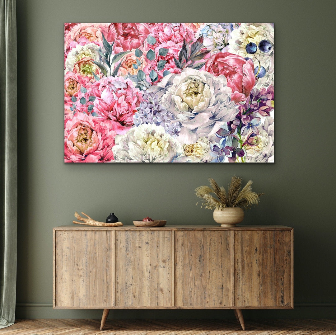 Peony Garden -Floral Pink and White Art Print and Stretched Canvas Wall Art Print - I Heart Wall Art