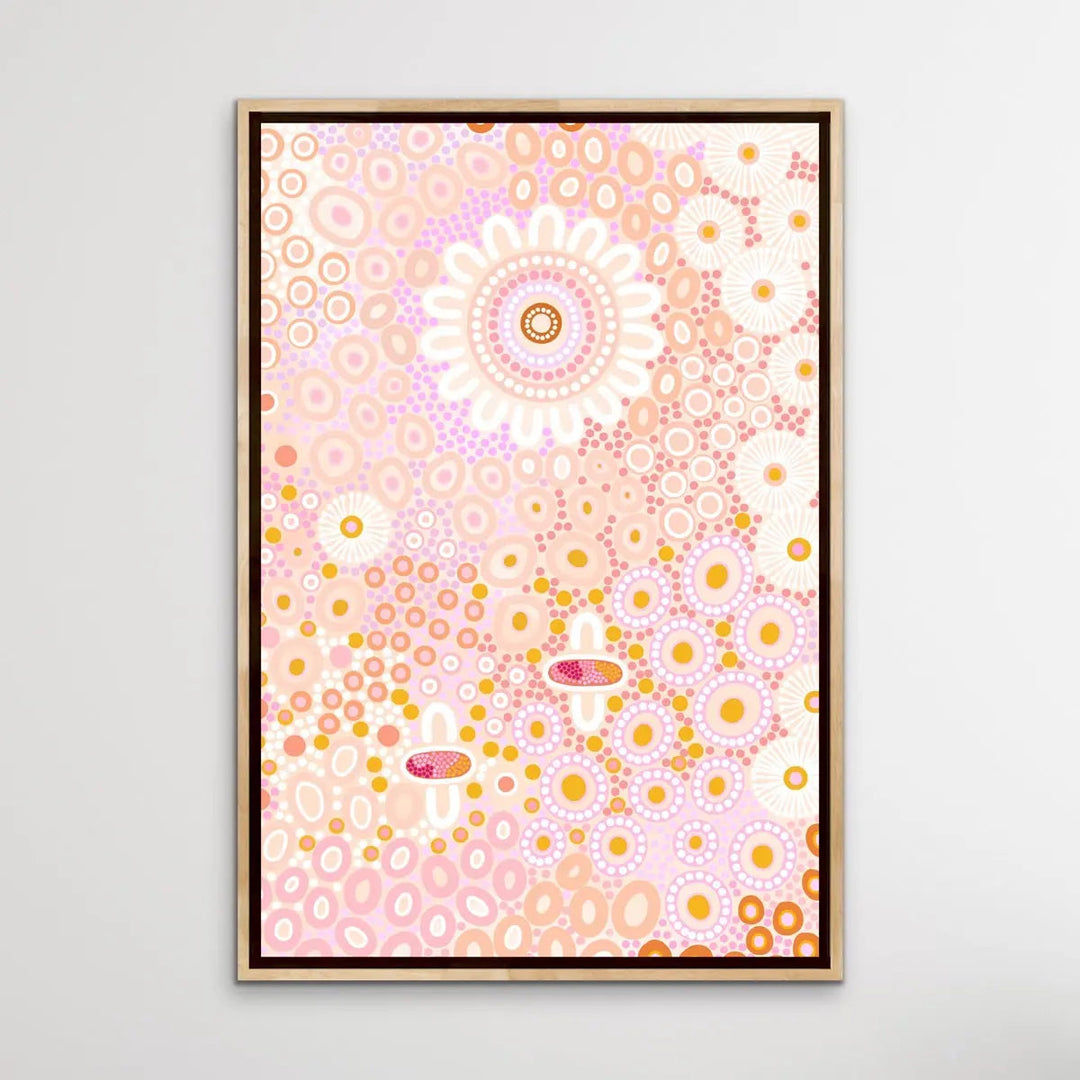 People Among The Wildflowers - Sitting By The Coolamon - Aboriginal Art Print by Sherri Cummins - I Heart Wall Art
