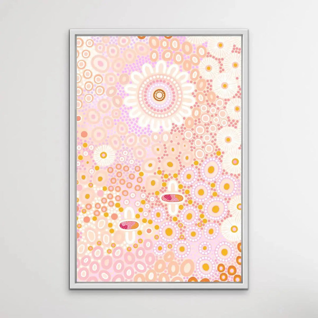 People Among The Wildflowers - Sitting By The Coolamon - Aboriginal Art Print by Sherri Cummins - I Heart Wall Art