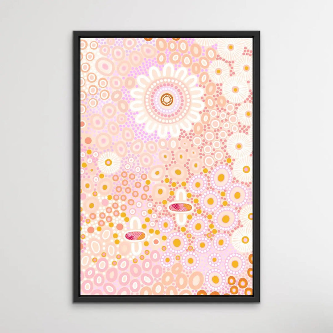 People Among The Wildflowers - Sitting By The Coolamon - Aboriginal Art Print by Sherri Cummins - I Heart Wall Art