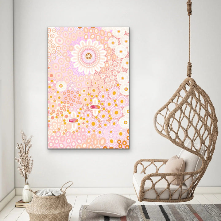 People Among The Wildflowers - Sitting By The Coolamon - Aboriginal Art Print by Sherri Cummins - I Heart Wall Art