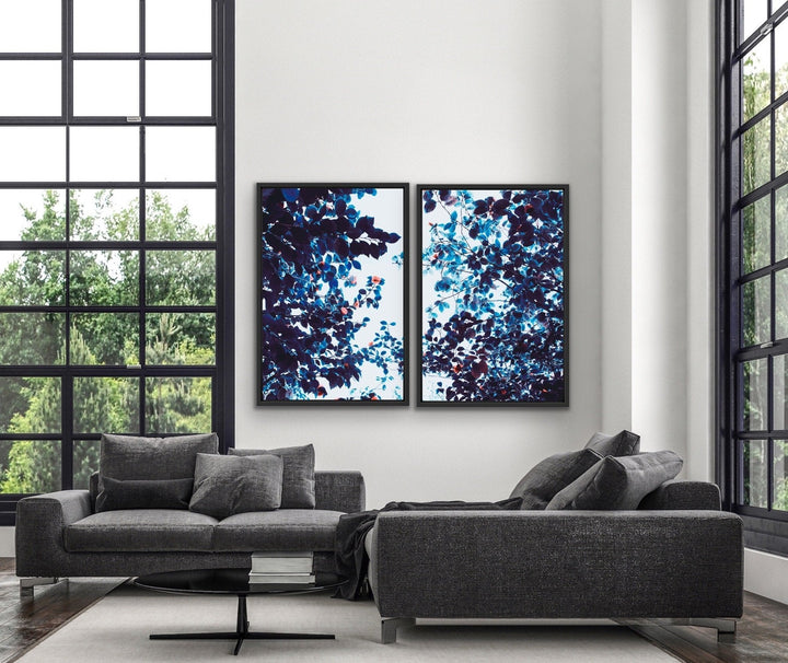Perspective- Two Piece Blue and Pink Foliage Stretched Canvas Framed Wall Art Diptych - I Heart Wall Art