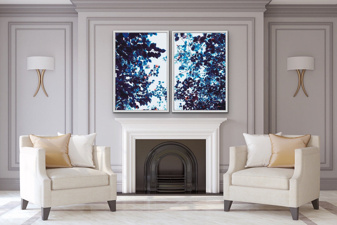 Perspective- Two Piece Blue and Pink Foliage Stretched Canvas Framed Wall Art Diptych - I Heart Wall Art