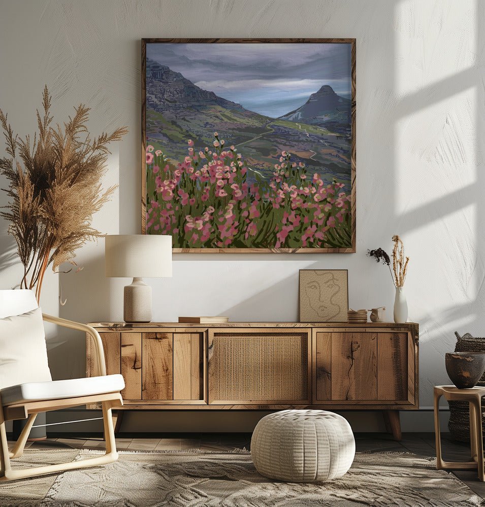 Petals and Peaks, Cape Town, South Africa, 2024 - Square Stretched Canvas, Poster or Fine Art Print - I Heart Wall Art - Poster Print, Canvas Print or Framed Art Print