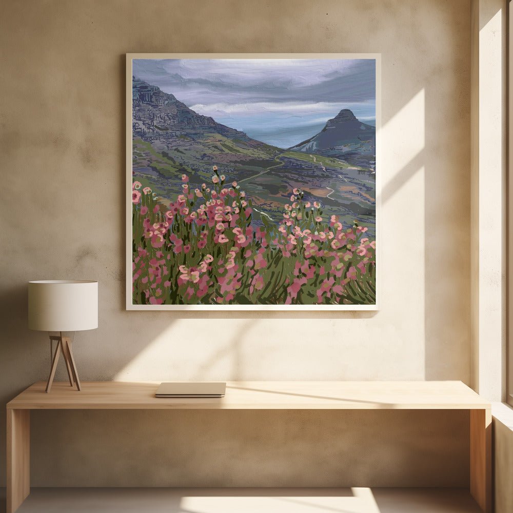 Petals and Peaks, Cape Town, South Africa, 2024 - Square Stretched Canvas, Poster or Fine Art Print - I Heart Wall Art - Poster Print, Canvas Print or Framed Art Print