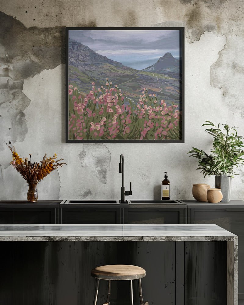 Petals and Peaks, Cape Town, South Africa, 2024 - Square Stretched Canvas, Poster or Fine Art Print - I Heart Wall Art - Poster Print, Canvas Print or Framed Art Print