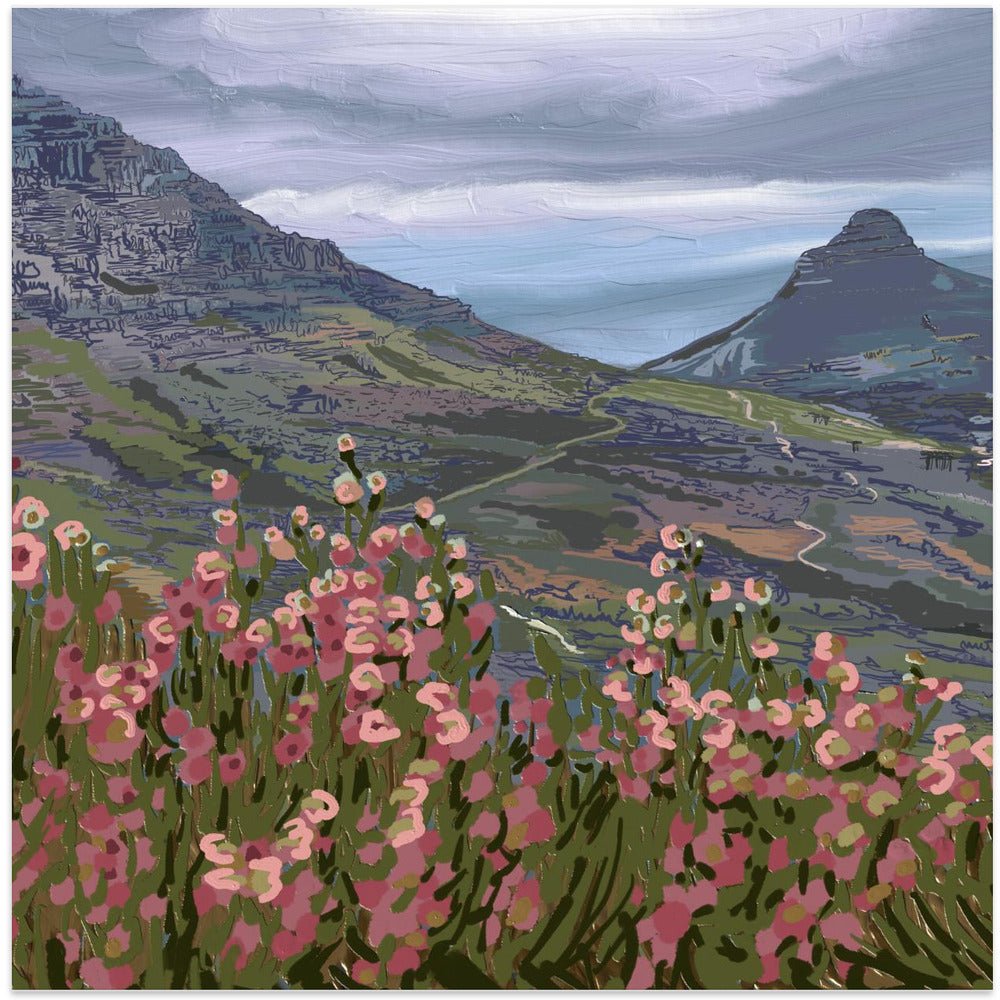 Petals and Peaks, Cape Town, South Africa, 2024 - Square Stretched Canvas, Poster or Fine Art Print - I Heart Wall Art - Poster Print, Canvas Print or Framed Art Print