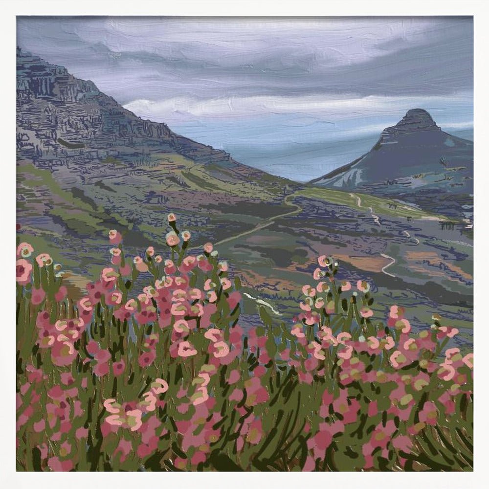 Petals and Peaks, Cape Town, South Africa, 2024 - Square Stretched Canvas, Poster or Fine Art Print - I Heart Wall Art - Poster Print, Canvas Print or Framed Art Print