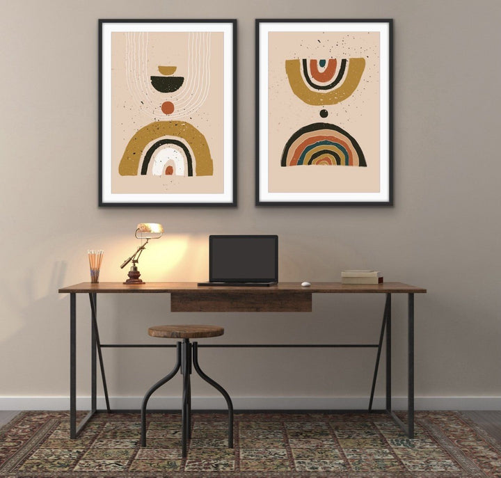 Philosophy - Two Piece Abstract Boho Geometric Minimalist Print Set Diptych - I Heart Wall Art