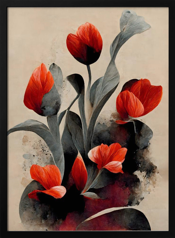 Red Tulips - Stretched Canvas, Poster or Fine Art Print I Heart Wall Art