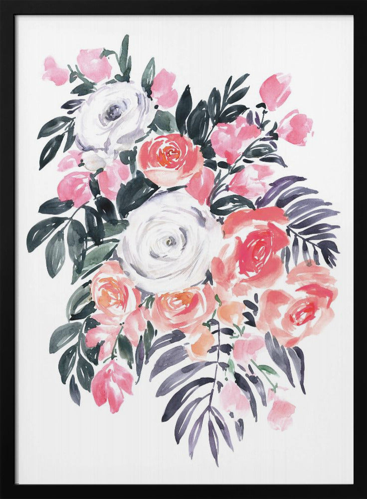 Harriet bouquet in raspberry pink - Stretched Canvas, Poster or Fine Art Print I Heart Wall Art