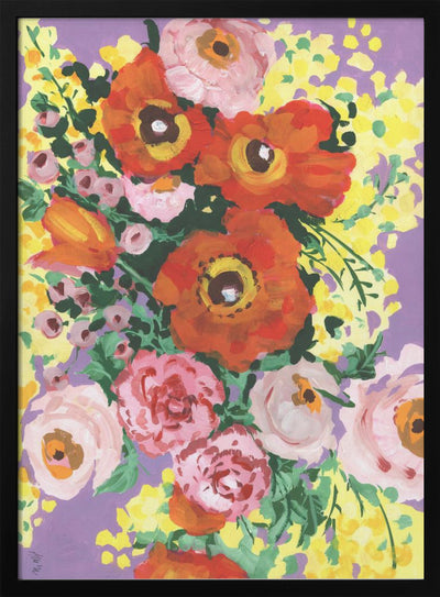 Red And Pink Bouquet On Violet - Stretched Canvas, Poster or Fine Art Print I Heart Wall Art