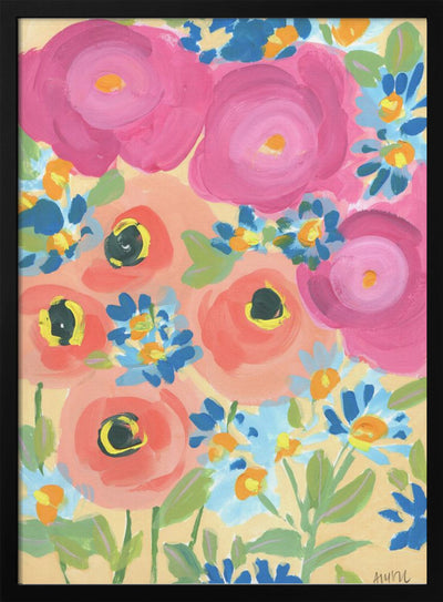 Pink Roses And Coral Anemones - Stretched Canvas, Poster or Fine Art Print I Heart Wall Art