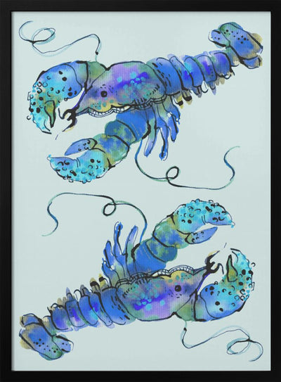 Lobsters On Azure - Stretched Canvas, Poster or Fine Art Print I Heart Wall Art