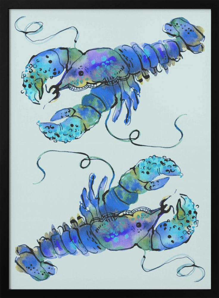 Lobsters On Azure - Stretched Canvas, Poster or Fine Art Print I Heart Wall Art