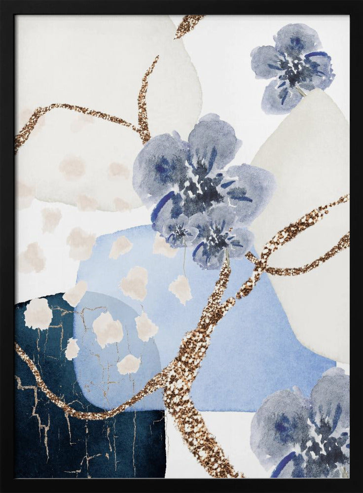 Floral Blue-3 - Stretched Canvas, Poster or Fine Art Print I Heart Wall Art