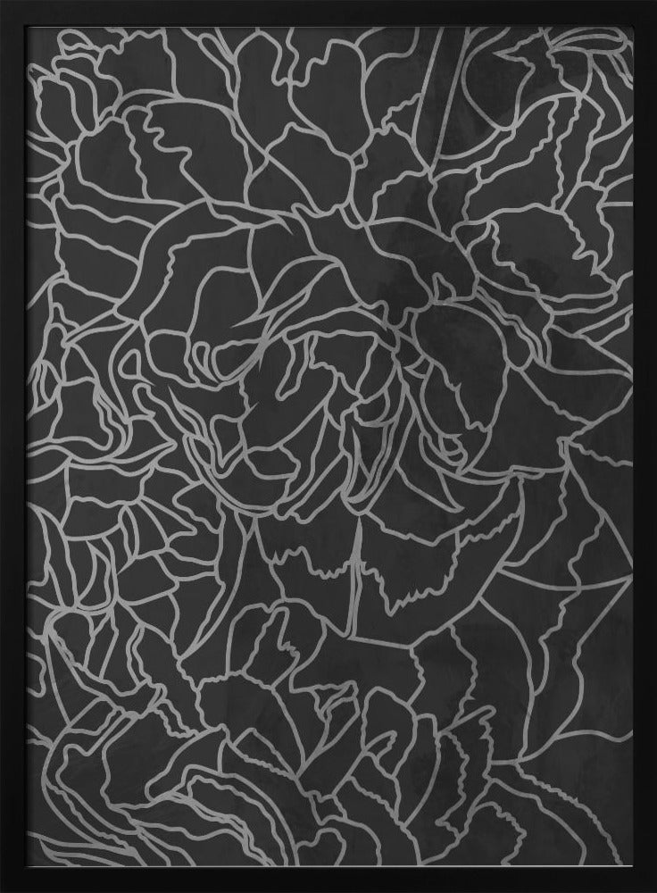 Abstract black white peony line art - Stretched Canvas, Poster or Fine Art Print I Heart Wall Art