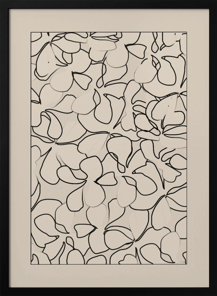 Seamless Pattern of Outlined Flowers - Stretched Canvas, Poster or Fine Art Print I Heart Wall Art