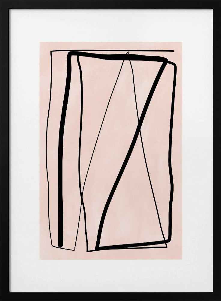 Black Lines On A Soft Peach Background - Stretched Canvas, Poster or Fine Art Print I Heart Wall Art