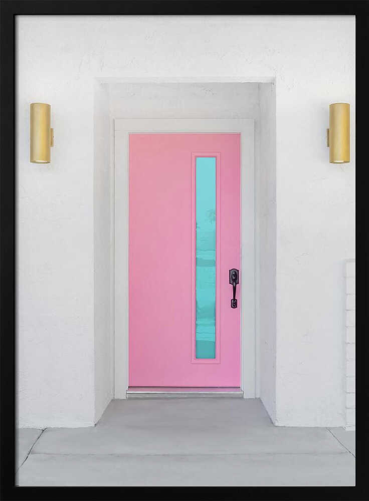 Pink Door with a Blue Window - Stretched Canvas, Poster or Fine Art Print I Heart Wall Art