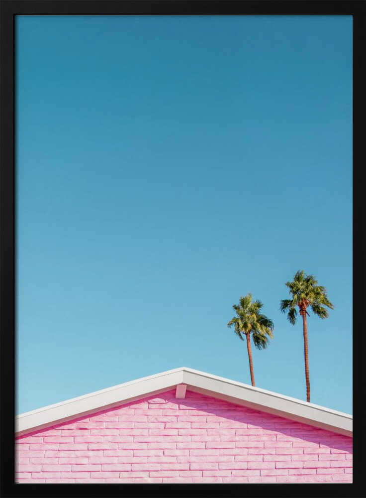 Pink Roofline with Palm Trees - Stretched Canvas, Poster or Fine Art Print I Heart Wall Art