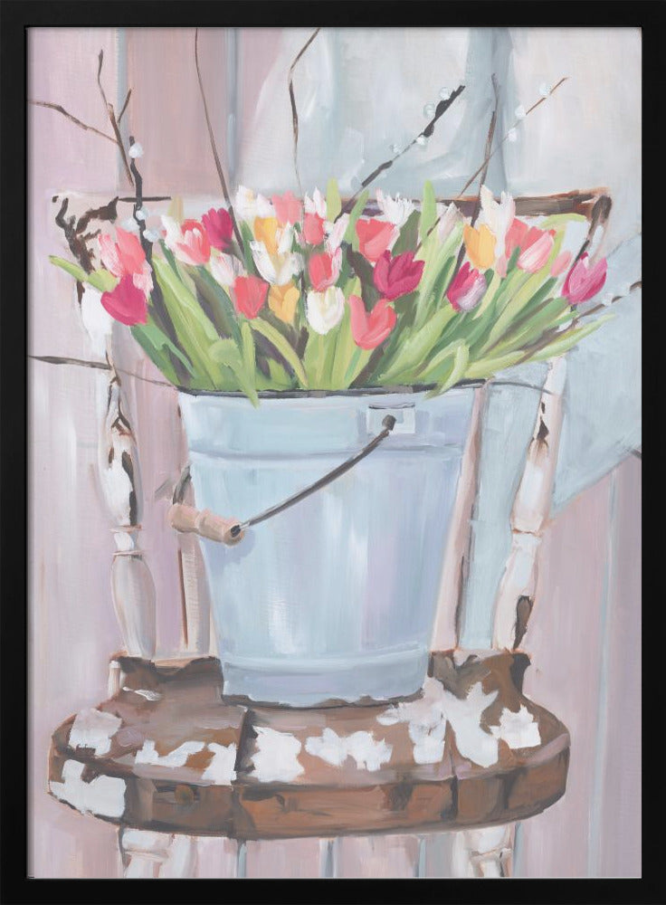 Bucket of Flowers - Stretched Canvas, Poster or Fine Art Print I Heart Wall Art