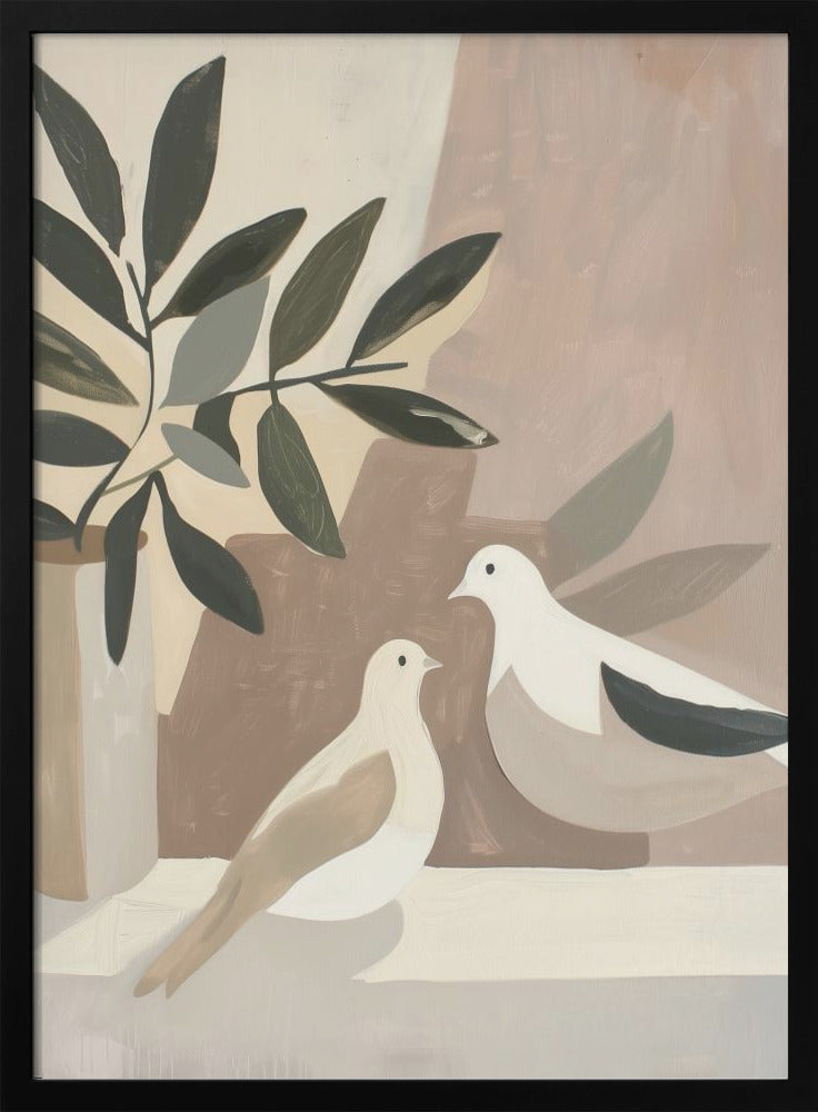 Doves On Patio - Stretched Canvas, Poster or Fine Art Print I Heart Wall Art