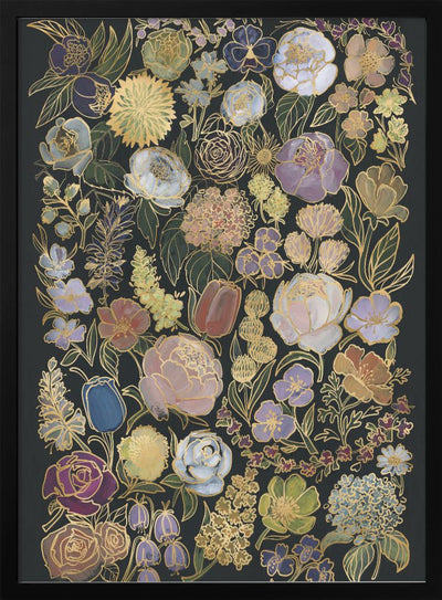 Ragni moody flowers in gold - Stretched Canvas, Poster or Fine Art Print I Heart Wall Art