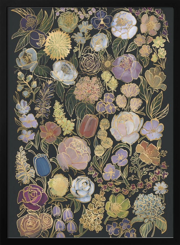 Ragni moody flowers in gold - Stretched Canvas, Poster or Fine Art Print I Heart Wall Art