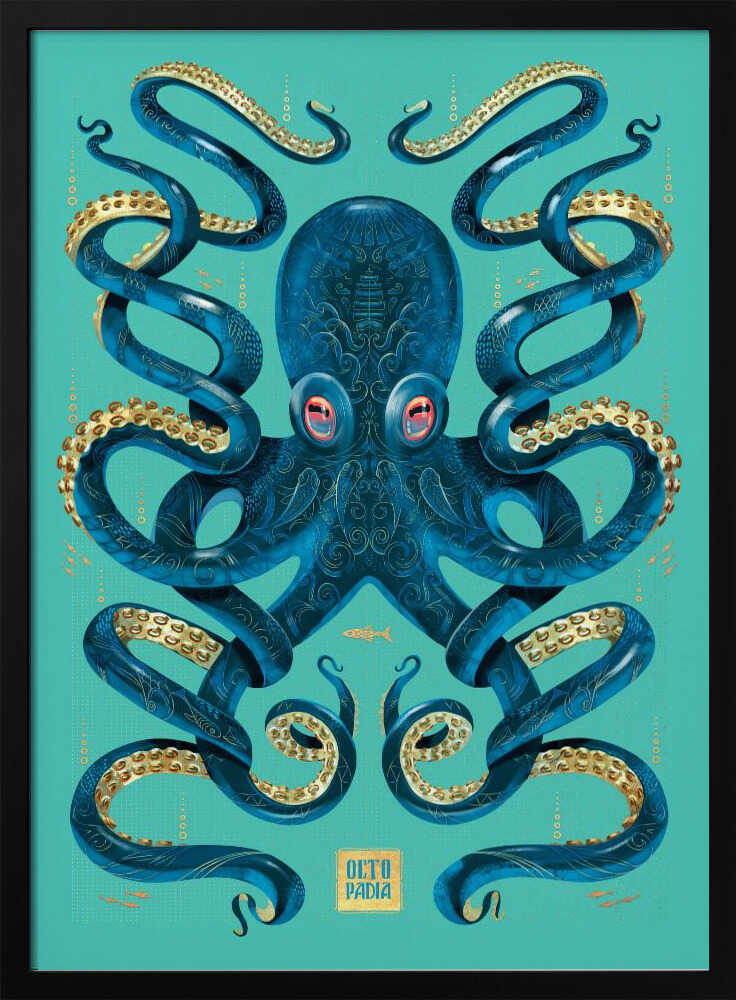 Octopus Blue & Gold - Stretched Canvas, Poster or Fine Art Print
