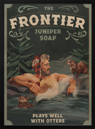 Frontier Man With Otters - Stretched Canvas, Poster or Fine Art Print I Heart Wall Art