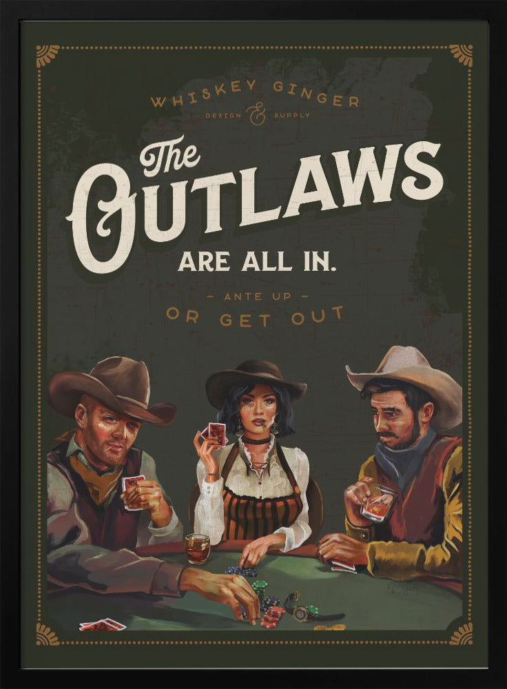 Outlaws Are All In Cool Cowboy Poker Art - Stretched Canvas, Poster or Fine Art Print I Heart Wall Art