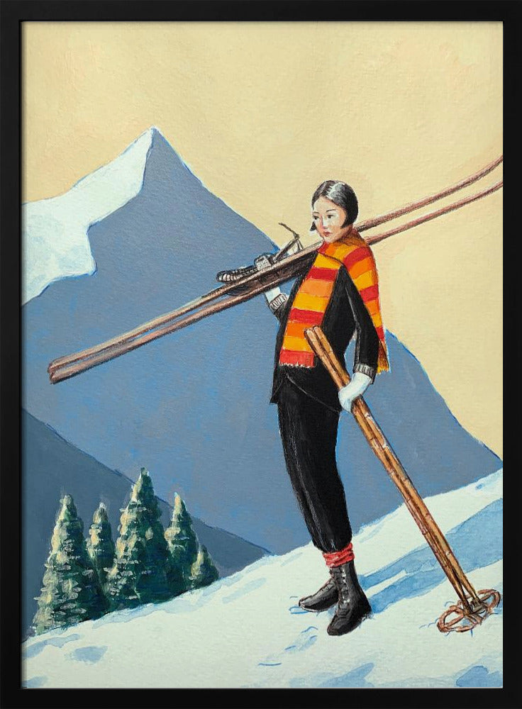 Skier with Colourful Scarf - Stretched Canvas, Poster or Fine Art Print I Heart Wall Art