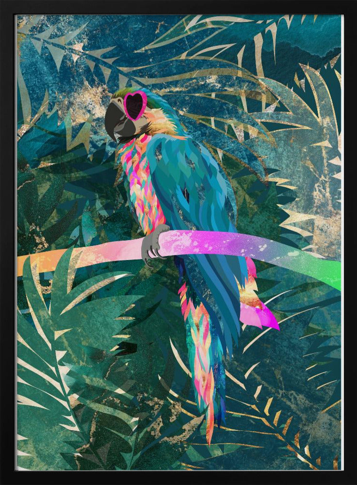 Jungle Rainbow Macaw Glasses 01 - Stretched Canvas, Poster or Fine Art Print I Heart Wall Art