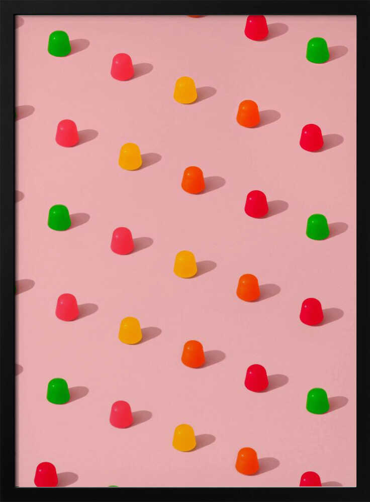 Dots Candy Gum Drops - Repeating Pattern On Pink Background - Stretched Canvas, Poster or Fine Art Print I Heart Wall Art