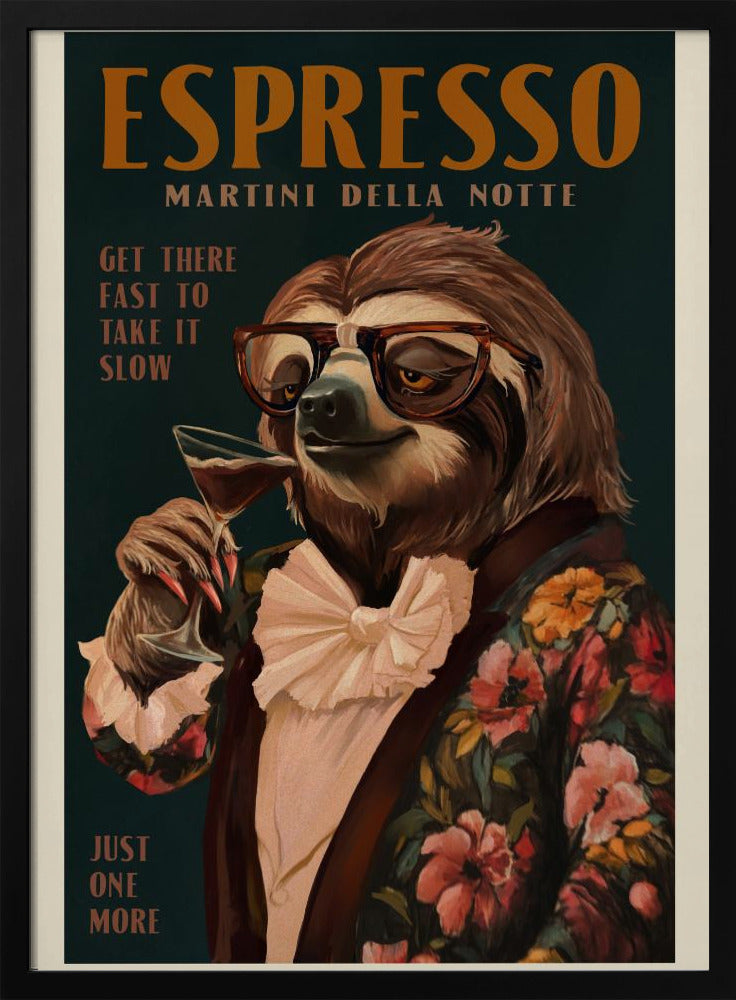 Art Deco Espresso Martini Drinking Sloth - Stretched Canvas, Poster or Fine Art Print I Heart Wall Art
