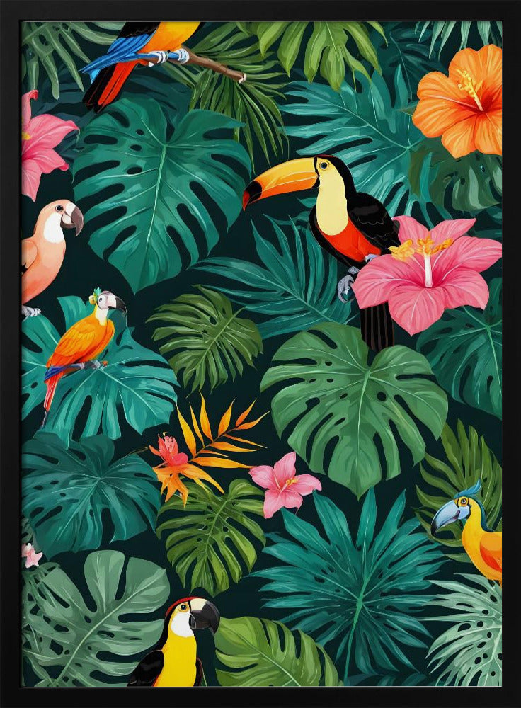 Tropical Paradise Jungle Pattern - Stretched Canvas, Poster or Fine Art Print I Heart Wall Art