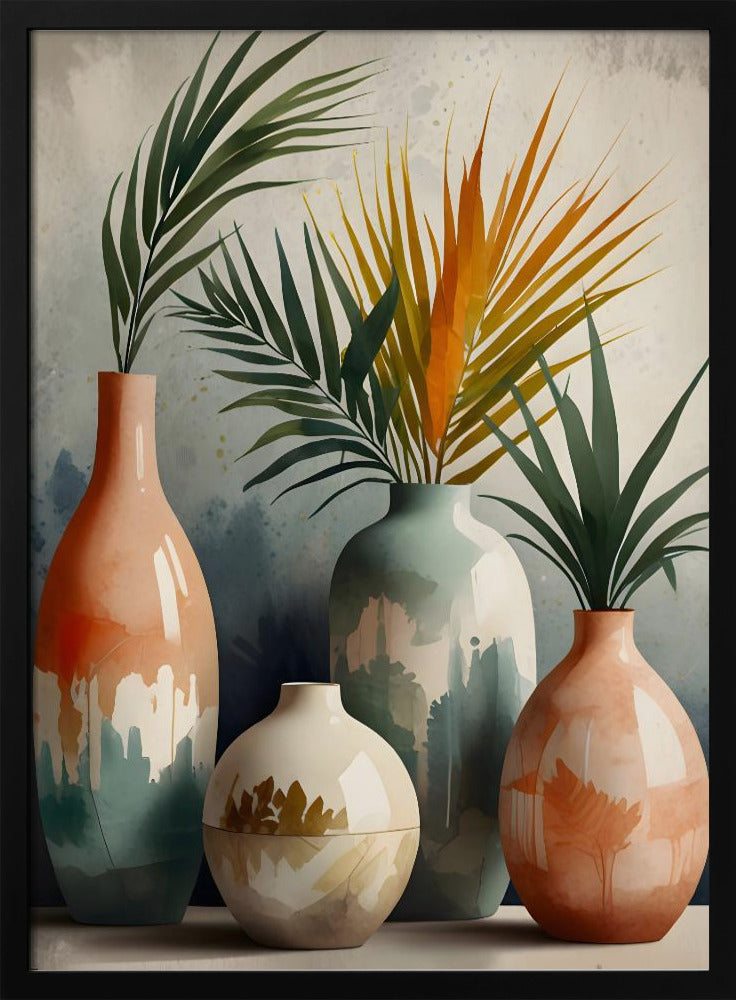 Tropical Vases In Watercolor Hues - Stretched Canvas, Poster or Fine Art Print I Heart Wall Art