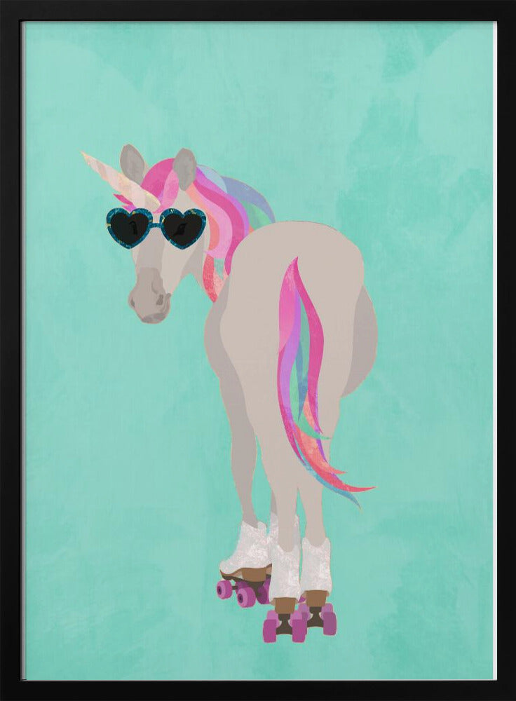 Unicorn roolerskating teal - Stretched Canvas, Poster or Fine Art Print I Heart Wall Art