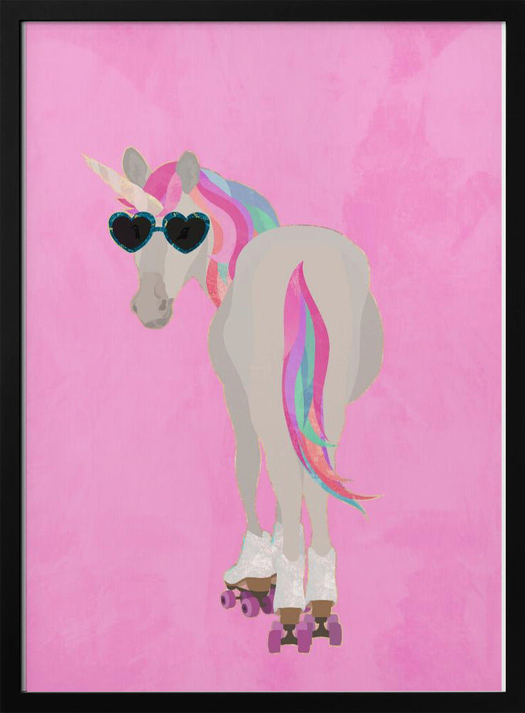 Unicorn rollerskating pink - Stretched Canvas, Poster or Fine Art Print I Heart Wall Art