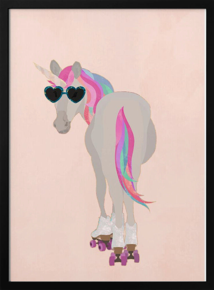 Unicorn Rollerskating peach - Stretched Canvas, Poster or Fine Art Print I Heart Wall Art
