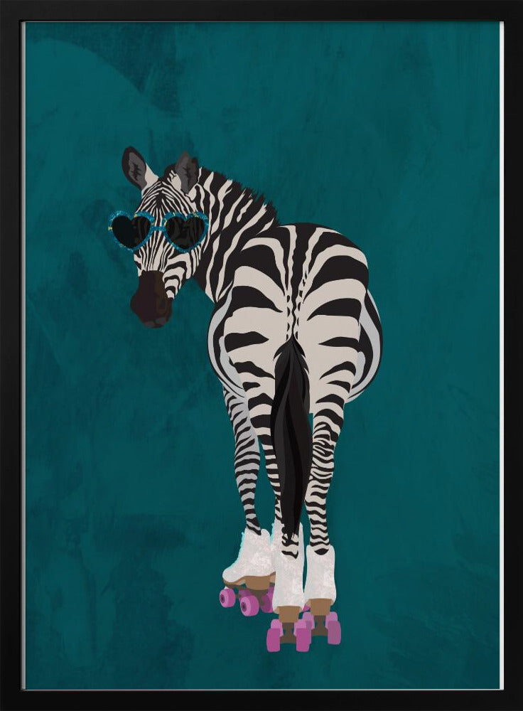 Rollerskating Zebra turquoise - Stretched Canvas, Poster or Fine Art Print I Heart Wall Art