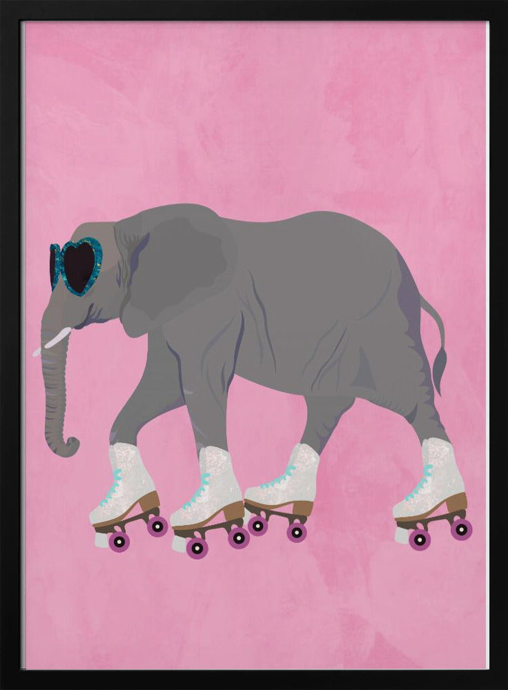Elephant rollerskating pink - Stretched Canvas, Poster or Fine Art Print I Heart Wall Art