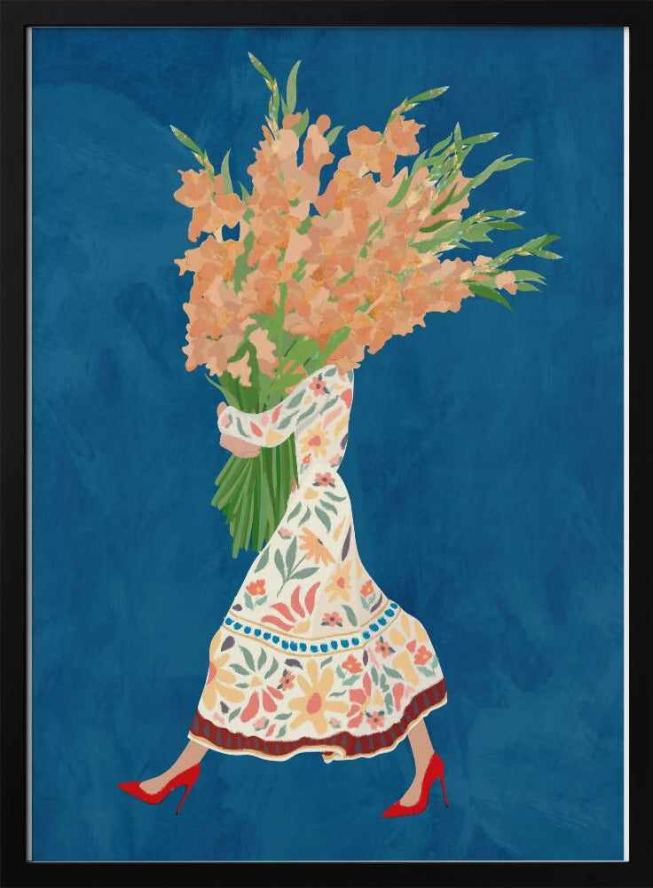 Boho Floral Dress Blue - Stretched Canvas, Poster or Fine Art Print I Heart Wall Art