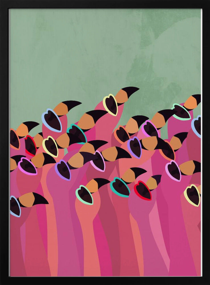 Flock Flamingos green - Stretched Canvas, Poster or Fine Art Print I Heart Wall Art