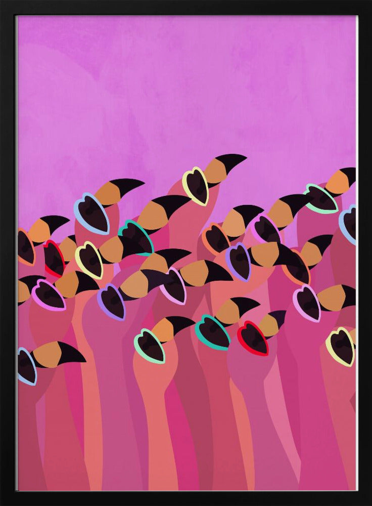 Flock flamingos pink - Stretched Canvas, Poster or Fine Art Print I Heart Wall Art
