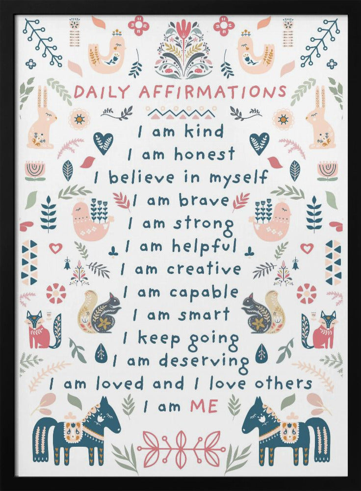 Daily Affirmations Nordic Folk - Stretched Canvas, Poster or Fine Art Print I Heart Wall Art
