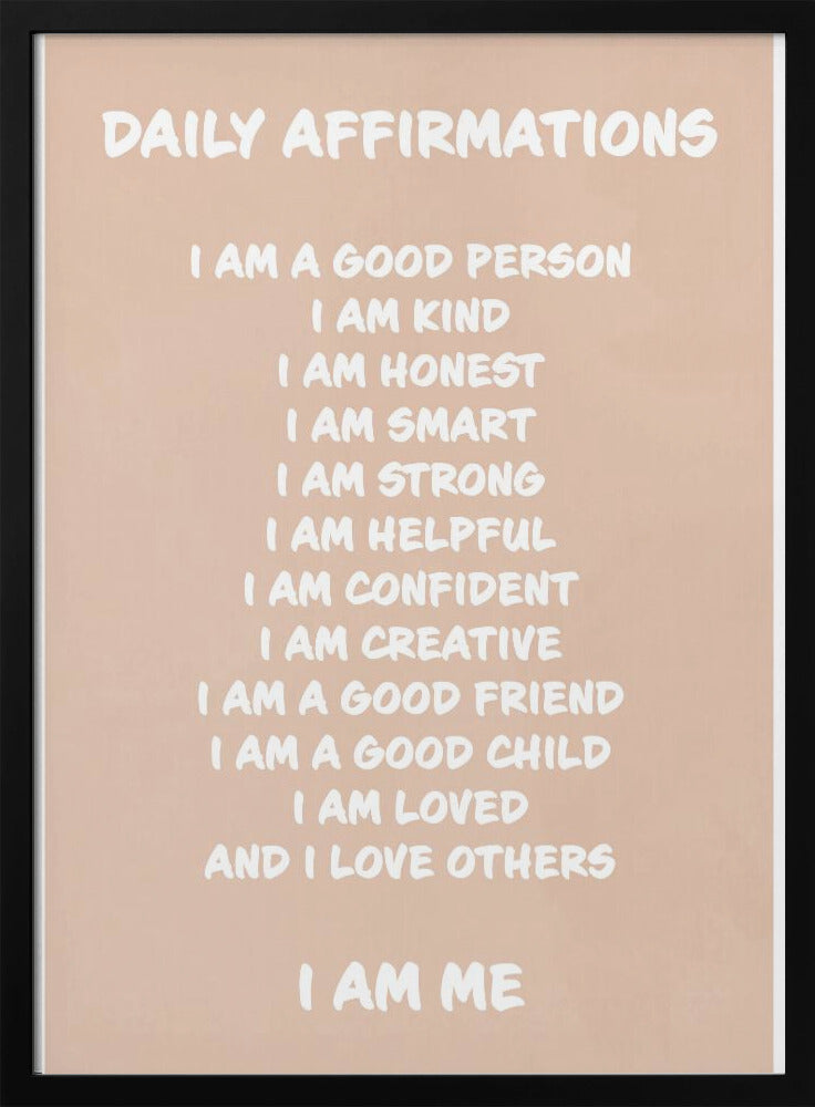 Daily Affirmations Beige - Stretched Canvas, Poster or Fine Art Print I Heart Wall Art