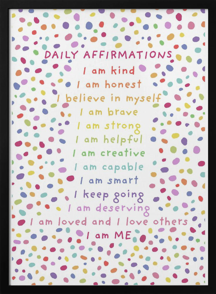 Daily Affirmations Polkadots - Stretched Canvas, Poster or Fine Art Print I Heart Wall Art