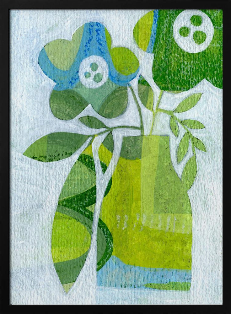 Abstract Daisy Green Blue - Stretched Canvas, Poster or Fine Art Print I Heart Wall Art
